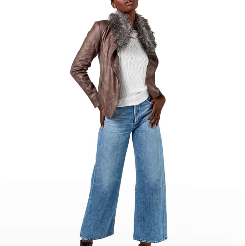 Astars Oxford Vegan Leather Jacket w/ Faux-Fur